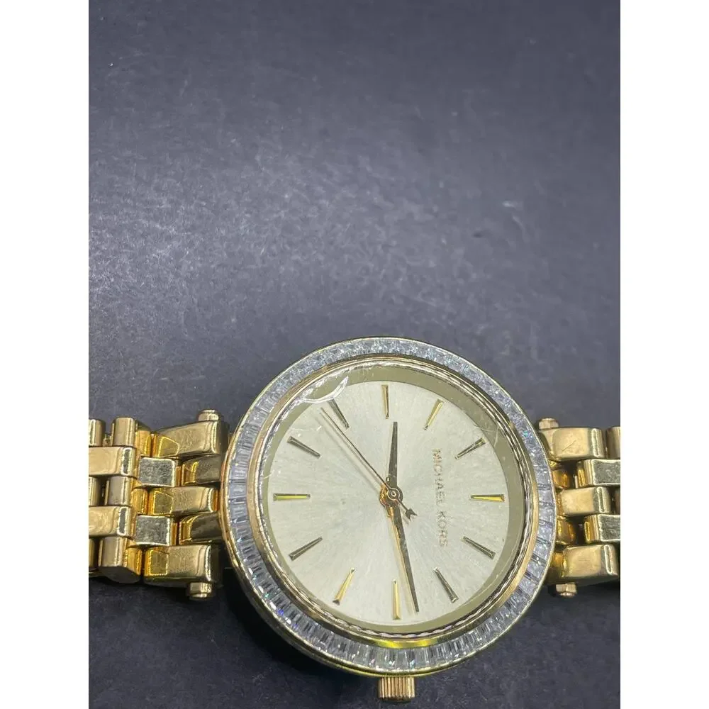 Michael Kors MK-3365 Womens Gold Tone Baguette Crystal Bezel Quartz Watch
